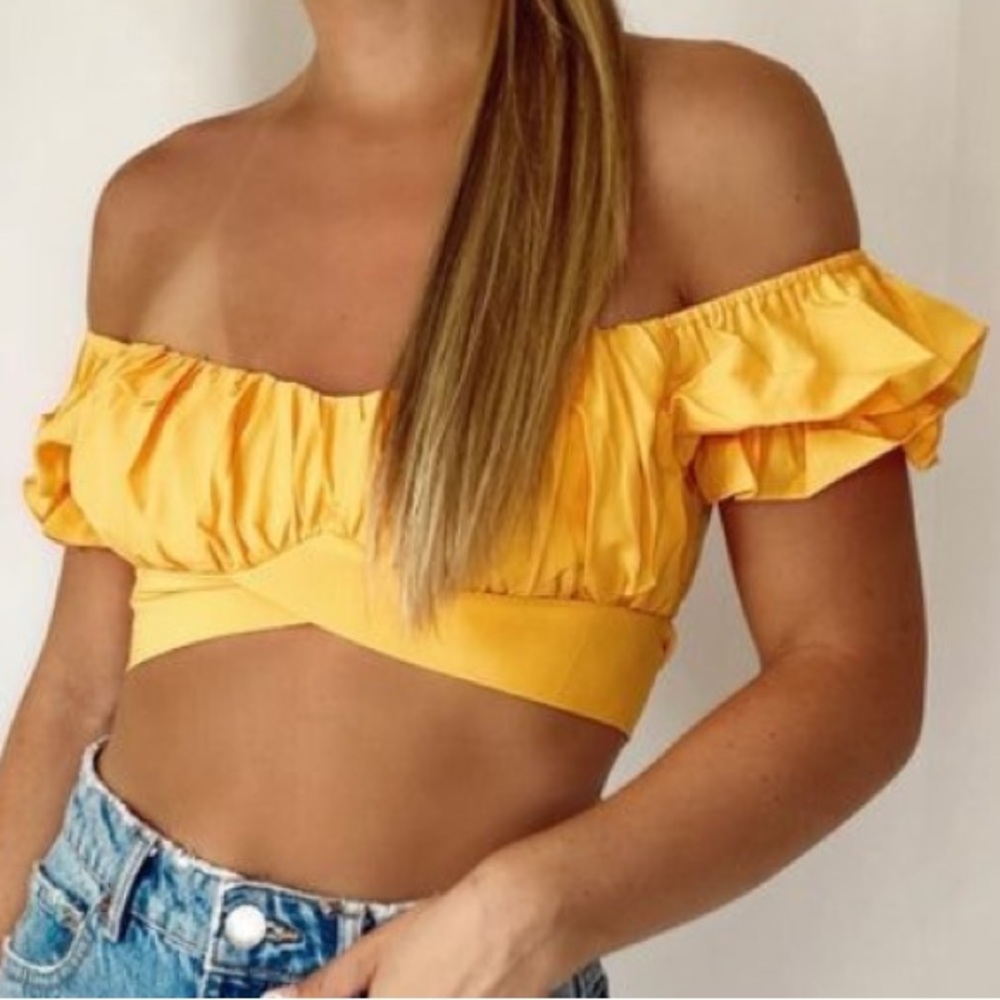 Yellow Off the Shoulder Wrap Top